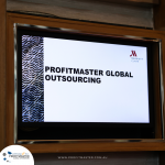 Digital screen displaying "ProfitMaster Global Outsourcing" with the Marriott Clark logo.